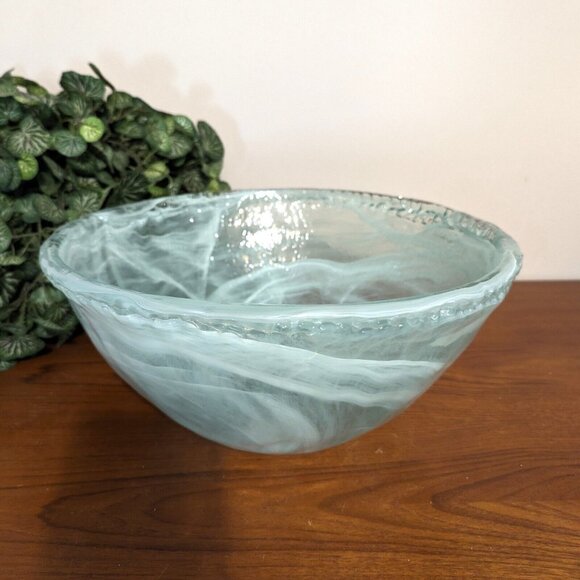 HUGE Vidrios San Miguel Blue Swirl Recycled Glass Mixing Bowl 12x12x6 Slag Glass - Picture 1 of 8